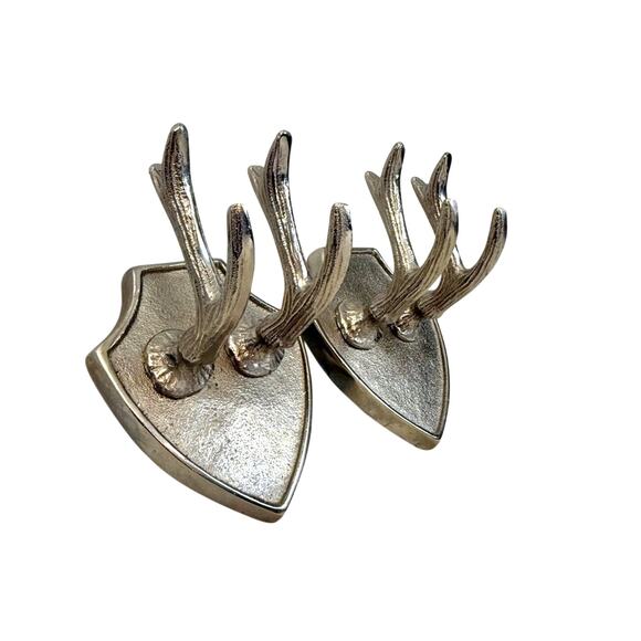 Silver tone textured metal faux antler wall plaques set of two - Picture 2 of 16
